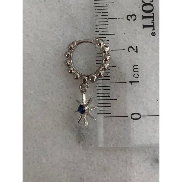 Sterling Silver Beaded Crystal Star Dangle Huggie Hoop Earrings - Picture 2 of 3